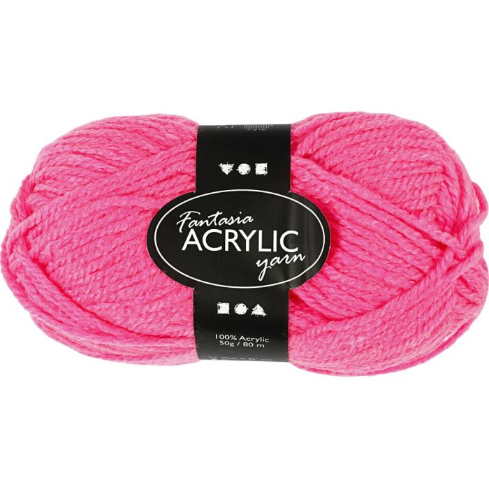 Fantasia Akrylgarn, L: 80 m, sticka 4,5-5, neonrosa, 50 g/ 1 nystan