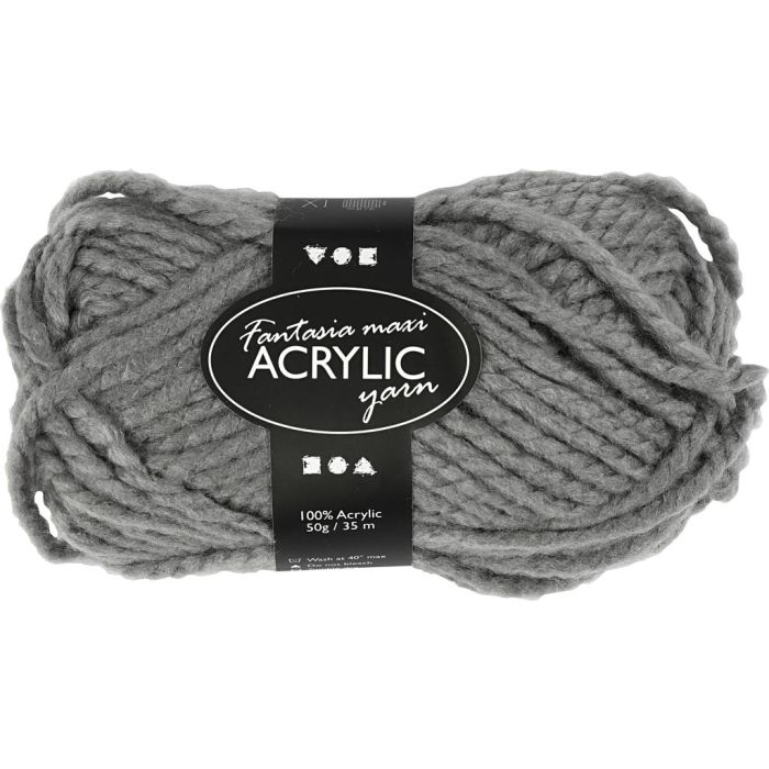 Fantasia Akrylgarn, L: 35 m, sticka 9-10, grå, 50 g/ 1 nystan
