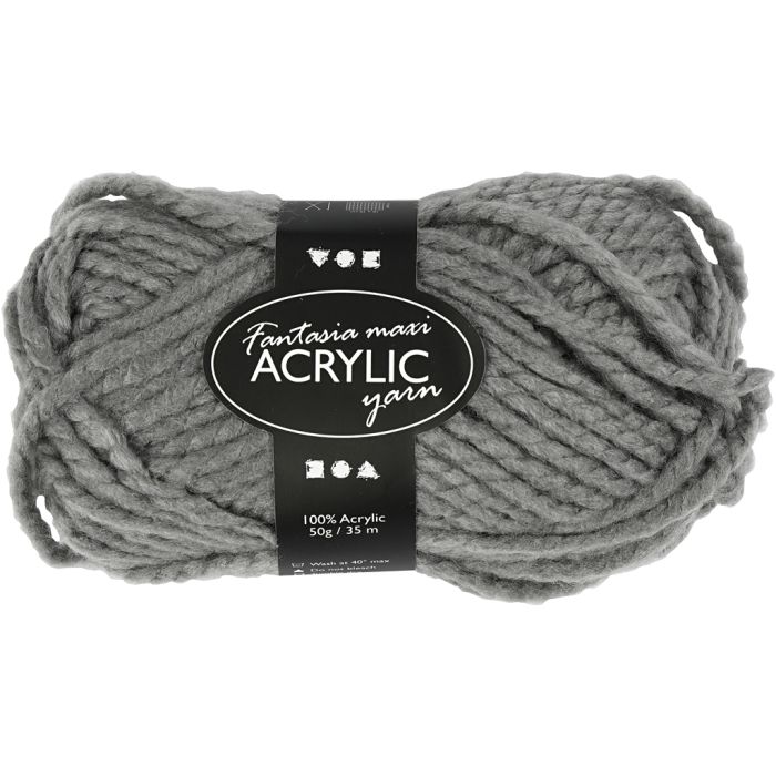 Fantasia Akrylgarn, L: 35 m, Maxi, grå, 50 g/ 1 nystan