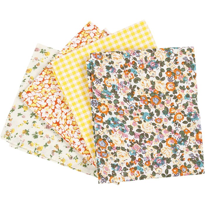 Patchworktyg, stl. 45x55 cm, 100 g, gul, 4 st./ 1 bunt