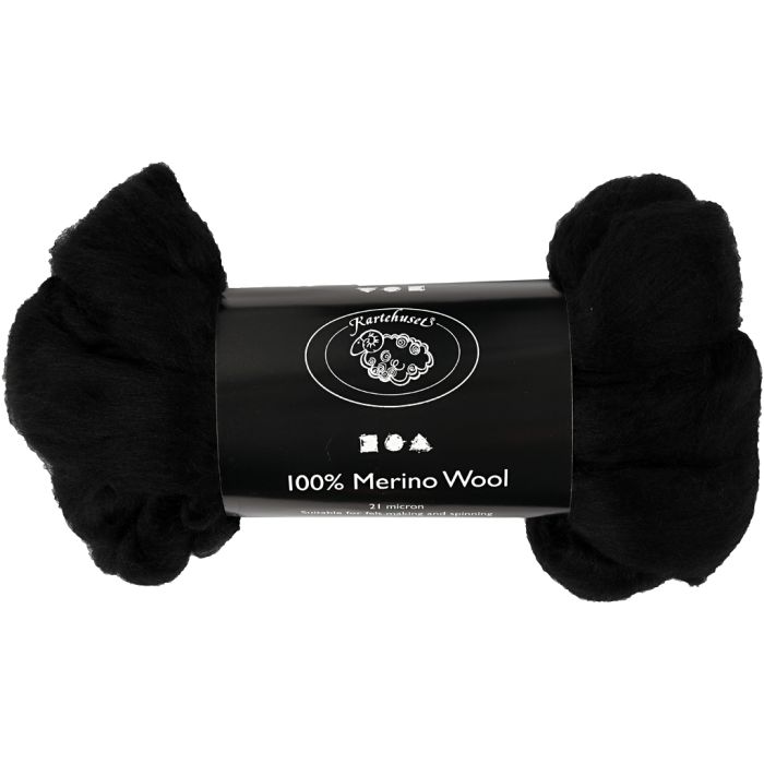 Merinoull, tjocklek 21 my, svart, 100 g/ 1 förp.