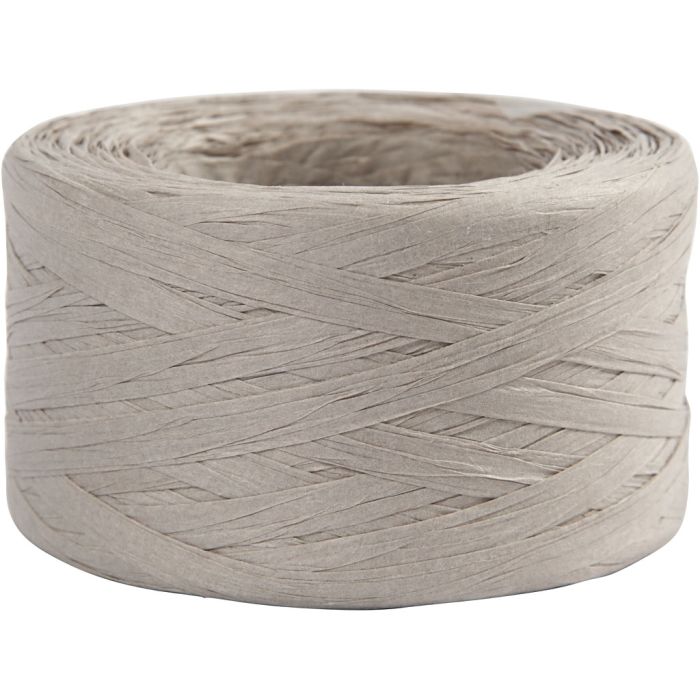 Raffia Pappersgarn, B: 7-8 mm, ljusgrå, 100 m/ 1 rl.