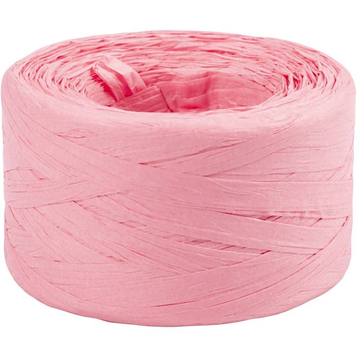 Raffia Pappersgarn, B: 7-8 mm, ljusrosa, 100 m/ 1 rl.