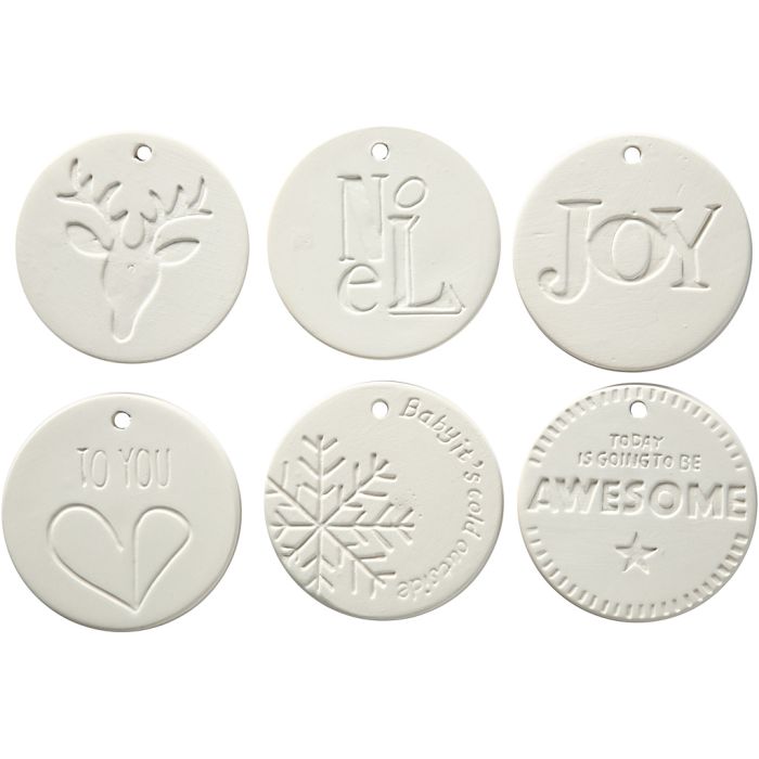 Dekorationer, stl. 7x7 cm, tjocklek 0,6 cm, vit, 6 st./ 1 förp.