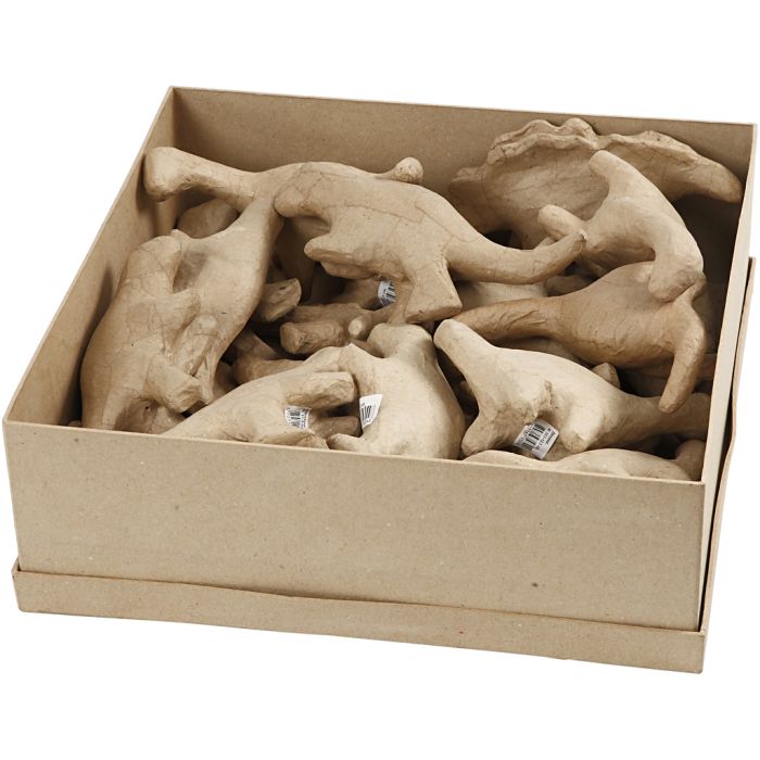Dinosaurier av papier-maché, H: 9-12,5 cm, B: 4,5+5,5 cm, 21 st./ 1 förp.