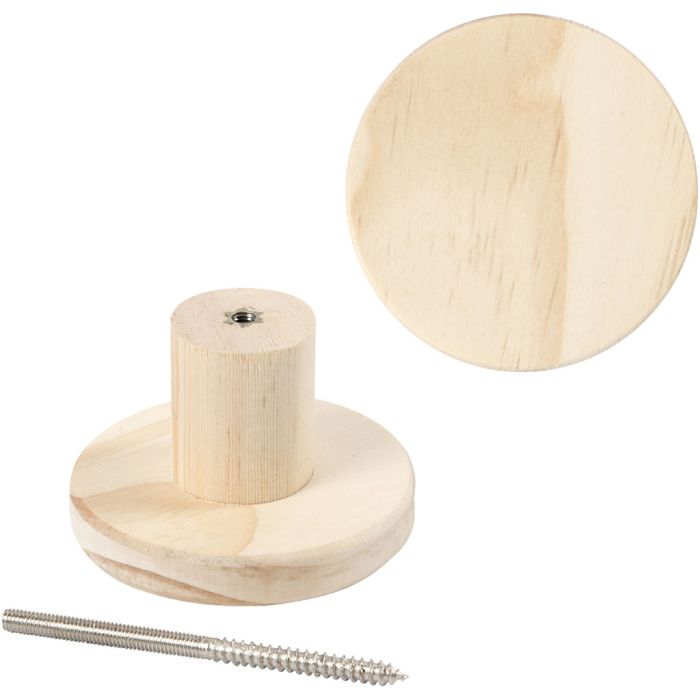 Träknopp, rund, D: 4,5 cm, Dia. 7 cm, 1 st.