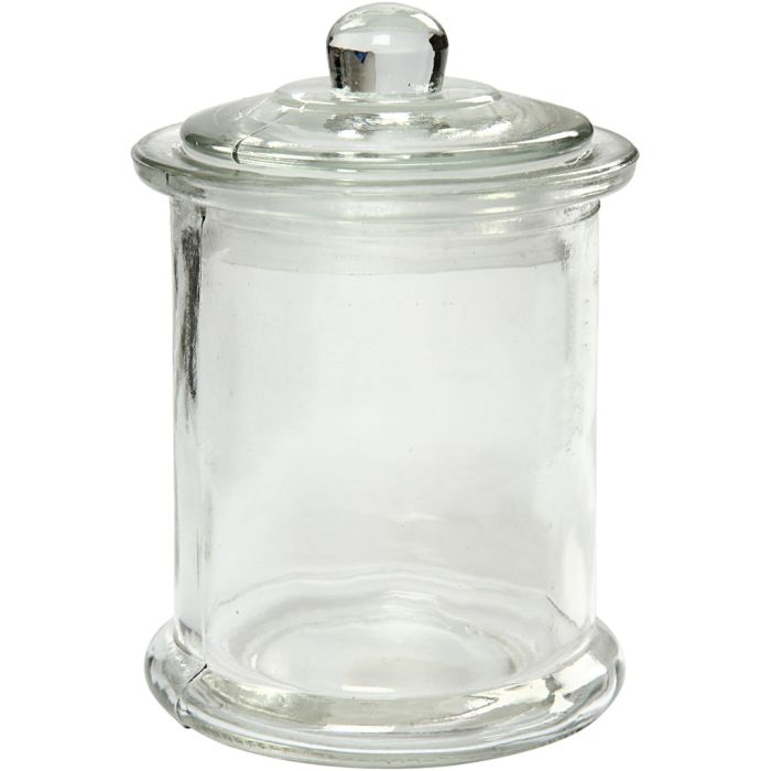 Glasburk med lock, H: 14,5 cm, Dia. 8 cm, 10 st./ 1 förp.