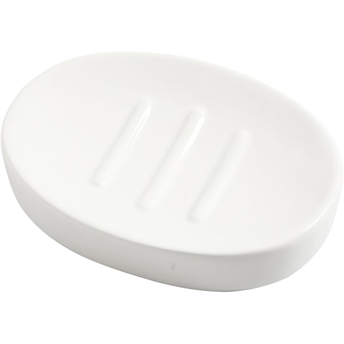 Tvålkopp, H: 2,5 cm, L: 13,5 cm, B: 10 cm, vit, 1 st.