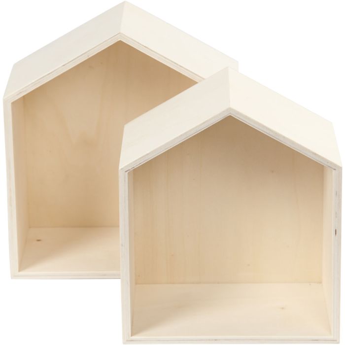 Förvaringslådor, hus, H: 22,5+25 cm, D: 12,5 cm, B: 19,5+22,5 cm, 2 st./ 1 set