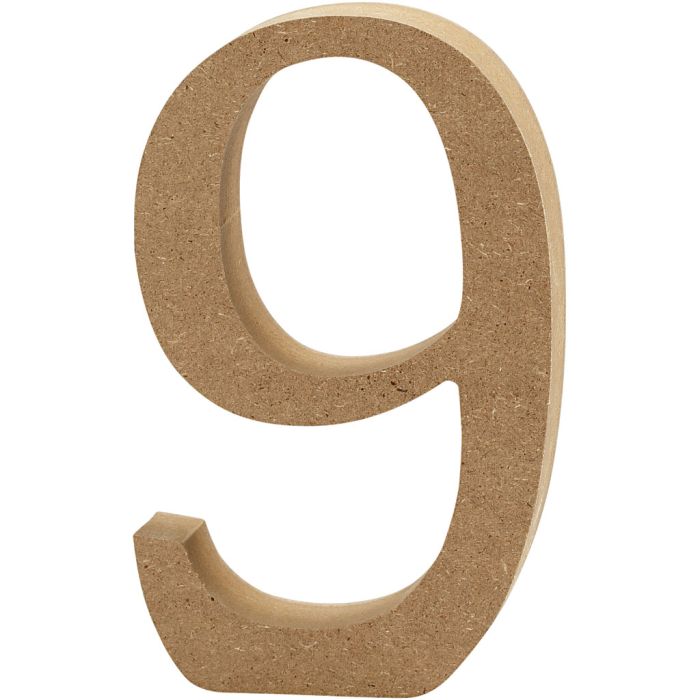 Träsiffra, 9, H: 8 cm, tjocklek 1,5 cm, 1 st.
