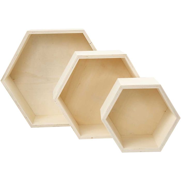 Förvaringslådor, sexkantiga, H: 14,8+19+24,2 cm, D: 10 cm, 3 st./ 1 set