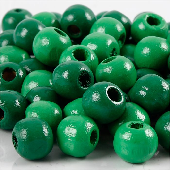 Träpärlor, Dia. 12 mm, Hålstl. 3 mm, ca. 40 st., grön, 22 g/ 1 förp.