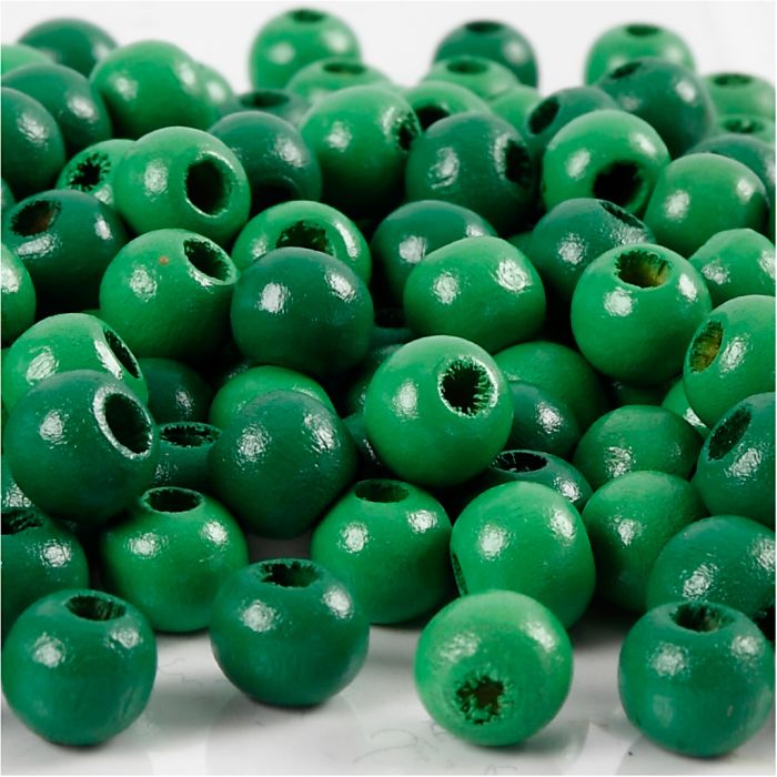 Träpärlor, Dia. 8 mm, Hålstl. 2 mm, ca. 80 st., grön, 15 g/ 1 förp.