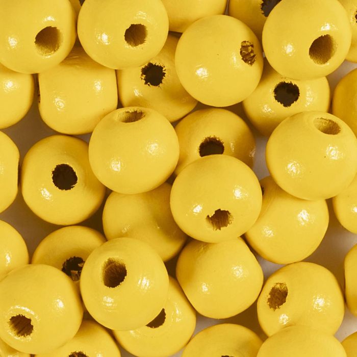 Träpärlor, Dia. 10 mm, Hålstl. 3 mm, gul, 175 st., 50 g/ 1 förp.
