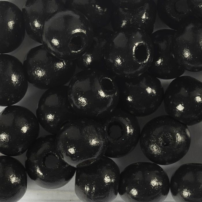 Träpärlor, Dia. 10 mm, Hålstl. 3 mm, svart, 175 st., 50 g/ 1 förp.
