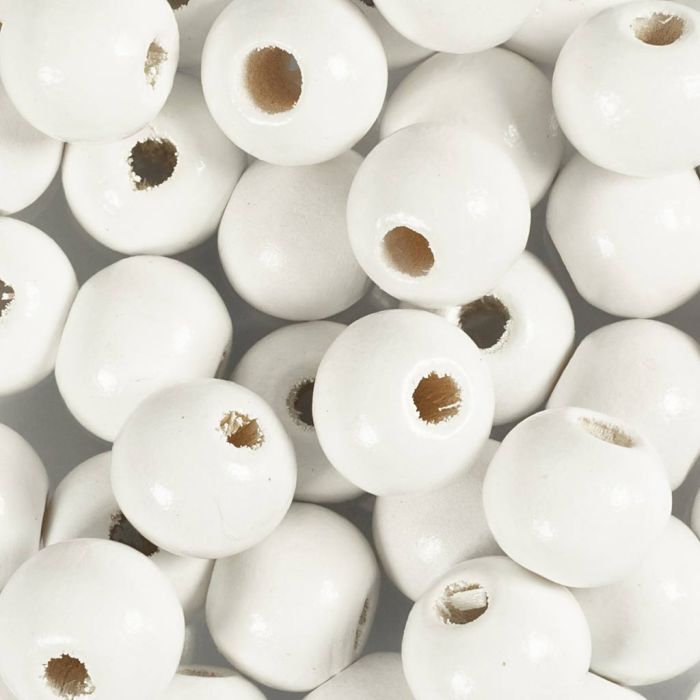 Träpärlor, Dia. 10 mm, Hålstl. 3 mm, vit, 175 st., 50 g/ 1 förp.