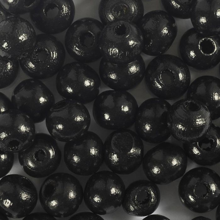 Träpärlor, Dia. 8 mm, Hålstl. 2 mm, svart, 50 st./ 1 förp.