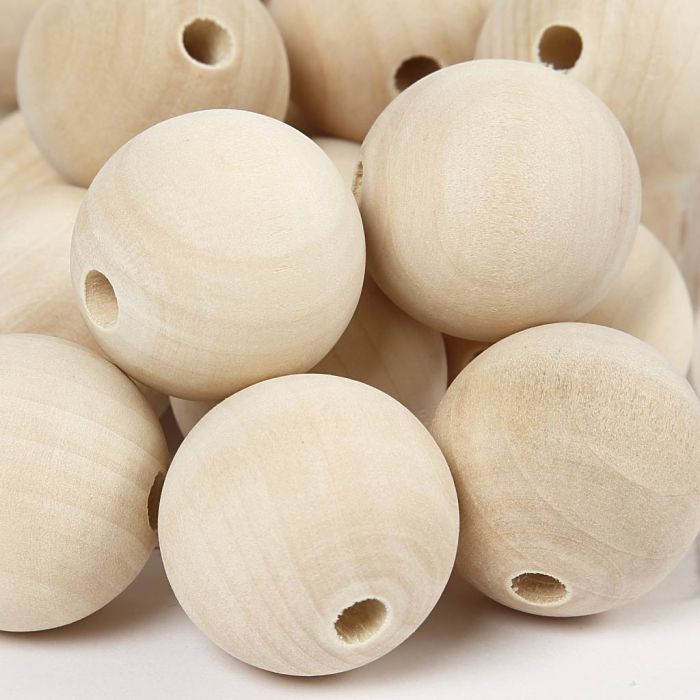 Träpärlor, Dia. 30, Hålstl. 5 mm, 50 st./ 1 förp.