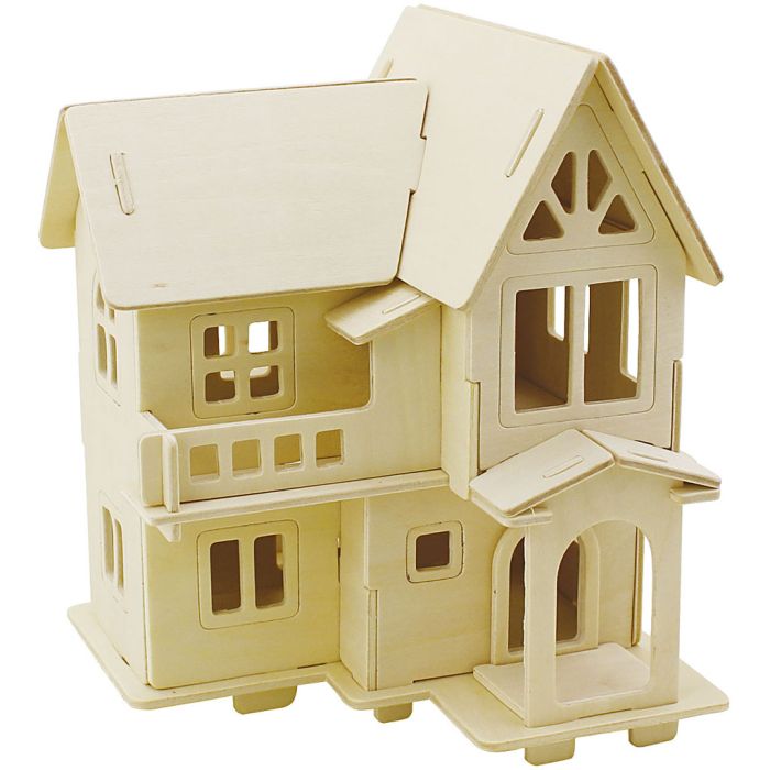 3D Konstruktionsfigur, Hus med altan, stl. 15,8x17,5x19,5, 1 st.