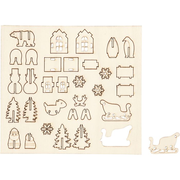 Sätt-ihop-själv träfigurer, jul, L: 15,5 cm, B: 17 cm, tjocklek 3 mm, 1 förp.