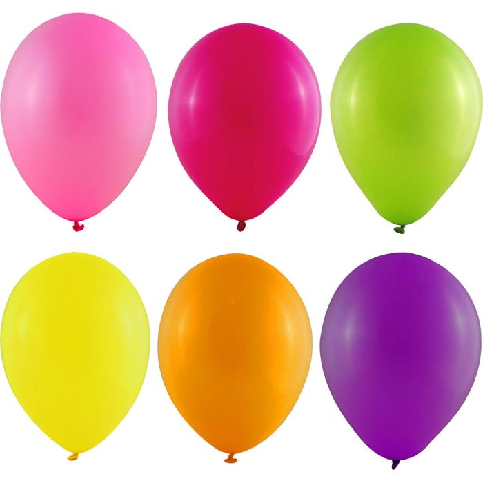 Ballonger, stl. 23 cm, runda, neonfärger, 100 st./ 1 förp.