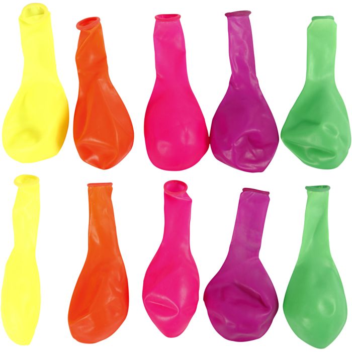 Ballonger, Dia. 23 cm, runda, neonfärger, 10 st./ 1 förp.