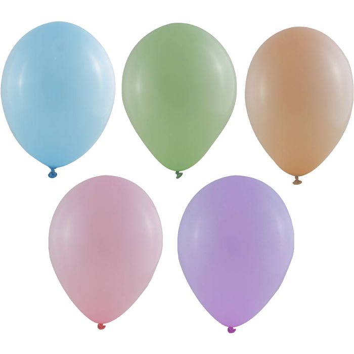 Ballonger, stl. 23 cm, runda, pastellfärger, 100 st./ 1 förp.