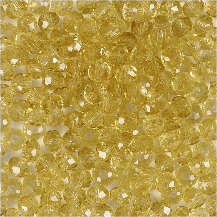 Facettpärlor, Dia. 4 mm, Hålstl. 1 mm, gul, 45 st./ 1 förp.
