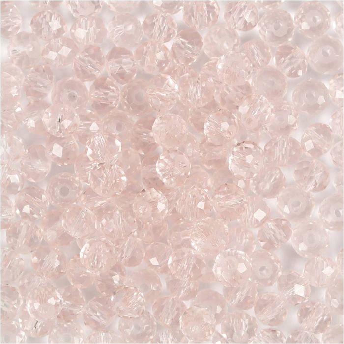Facettpärlor, Dia. 4 mm, Hålstl. 1 mm, ljusrosa, 45 st./ 1 förp.
