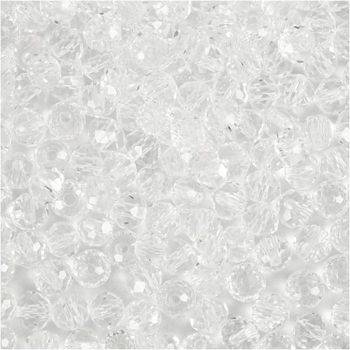 Facettpärlor, stl. 3x4 mm, Hålstl. 0,8 mm, kristall, 100 st./ 1 förp.