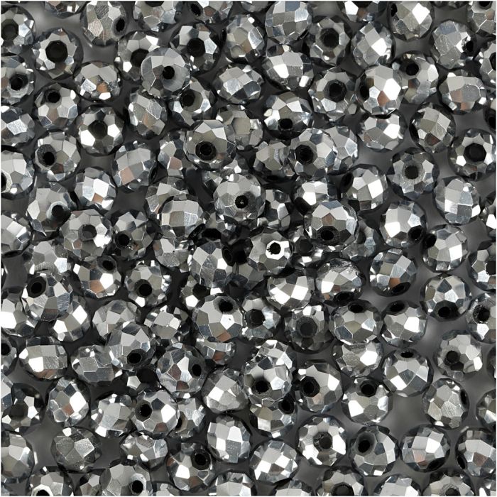 Facettpärlor, stl. 3x4 mm, Hålstl. 0,8 mm, metallicgrå, 100 st./ 1 förp.