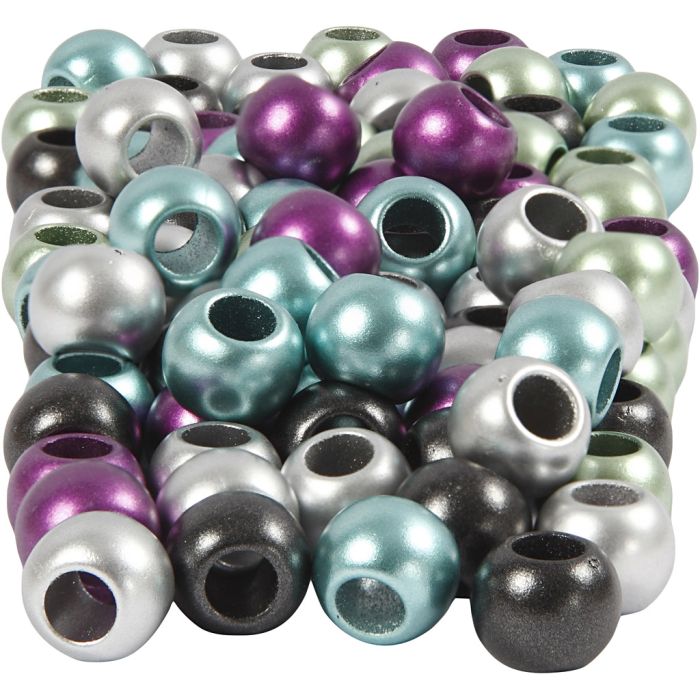 Kongopärlor, Dia. 10 mm, Hålstl. 4 mm, ca. 145 st., metallicfärger, 60 g, 125 ml/ 1 förp.