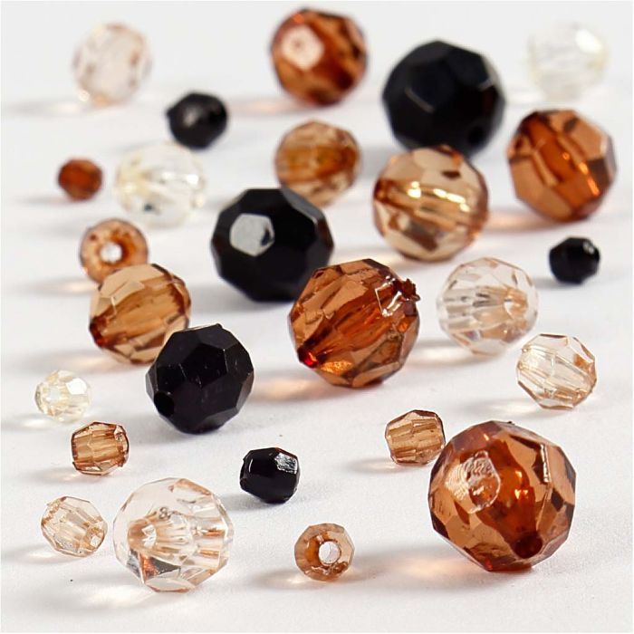 Facettpärlor, stl. 4-12 mm, Hålstl. 1-2,5 mm, ca. 170 st., gyllen, 50 g/ 1 förp.