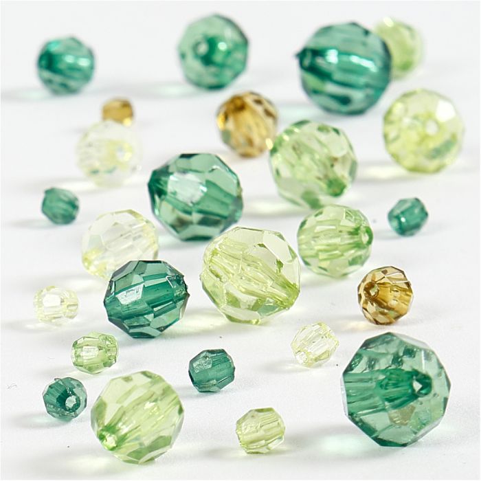 Facettpärlor, stl. 4-12 mm, Hålstl. 1-2,5 mm, ca. 170 st., grön, 45 g/ 1 förp.