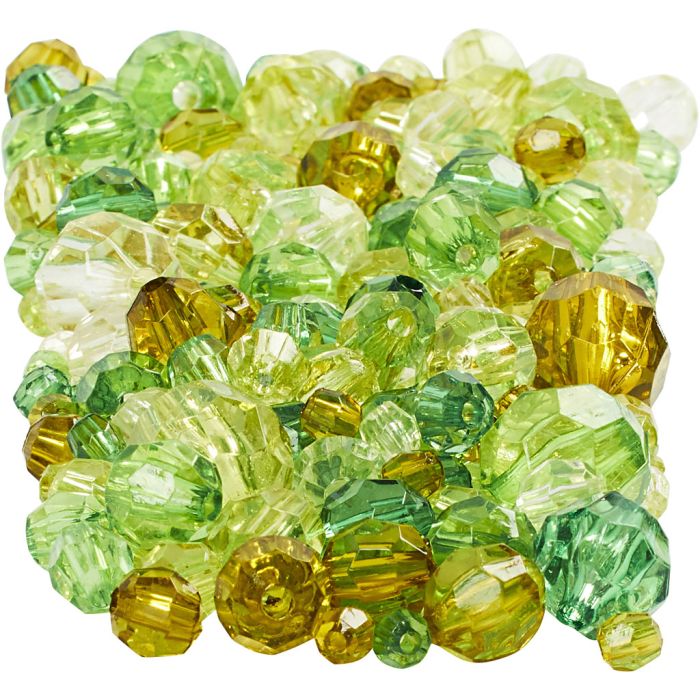 Facettpärlor, stl. 4-12 mm, Hålstl. 1-2,5 mm, ca. 860 st., grön, 250 g/ 1 förp.