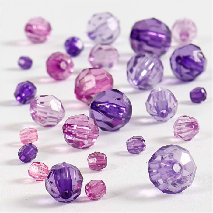 Facettpärlor, stl. 4-12 mm, Hålstl. 1-2,5 mm, ca. 170 st., lila, 45 g/ 1 förp.