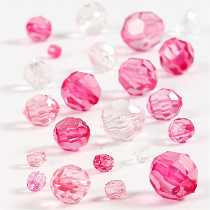 Facettpärlor, stl. 4-12 mm, Hålstl. 1-2,5 mm, ca. 170 st., rosa, 45 g/ 1 förp.