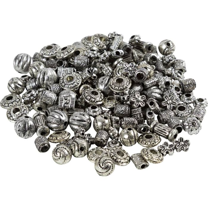 Pärlmix, Dia. 3-20 mm, Hålstl. 1,5-3 mm, silver, 50 g/ 1 förp.