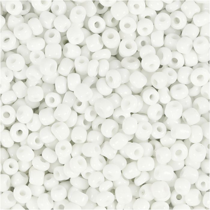 Rocaillepärlor, Dia. 3 mm, stl. 8/0, Hålstl. 0,6-1,0 mm, vit, 25 g/ 1 förp.