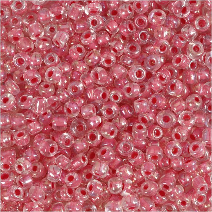Rocaillepärlor, Dia. 3 mm, stl. 8/0, Hålstl. 0,6-1,0 mm, rosakärna, 25 g/ 1 förp.