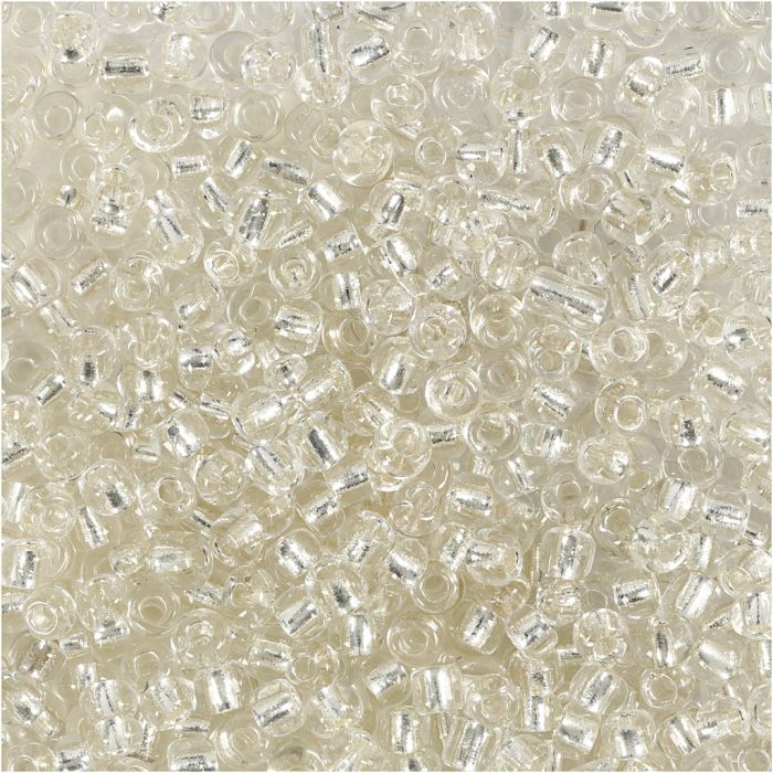 Rocaillepärlor, Dia. 3 mm, stl. 8/0, Hålstl. 0,6-1,0 mm, silver, 25 g/ 1 förp.