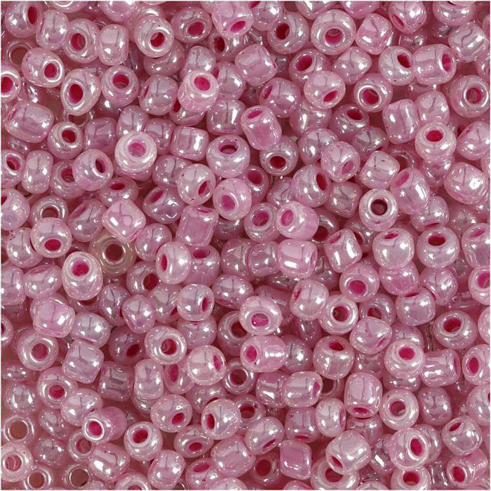 Rocaillepärlor, Dia. 3 mm, stl. 8/0, Hålstl. 0,6-1,0 mm, rosa, 25 g/ 1 förp.
