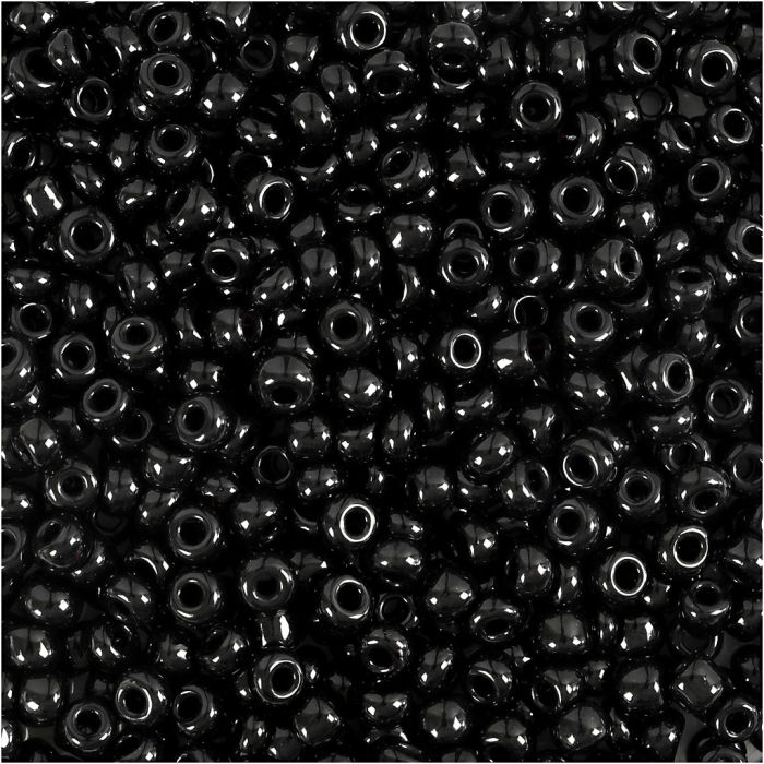 Rocaillepärlor, Dia. 3 mm, stl. 8/0, Hålstl. 0,6-1,0 mm, svart, 25 g/ 1 förp.