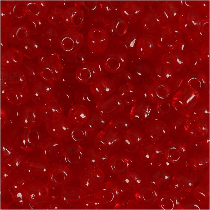 Rocaillepärlor, Dia. 4 mm, stl. 6/0, Hålstl. 0,9-1,2 mm, klarröd, 25 g/ 1 förp.