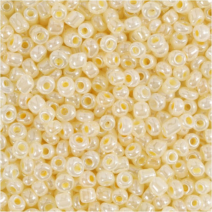 Rocaillepärlor, Dia. 3 mm, stl. 8/0, Hålstl. 0,6-1,0 mm, elfenben, 25 g/ 1 förp.