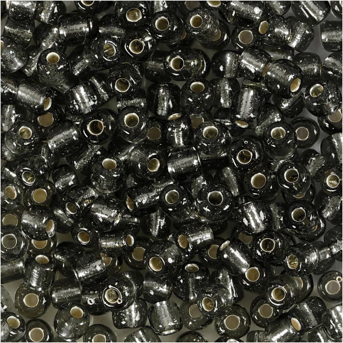 Rocaillepärlor, Dia. 4 mm, stl. 6/0, Hålstl. 0,9-1,2 mm, klargrå, 25 g/ 1 förp.