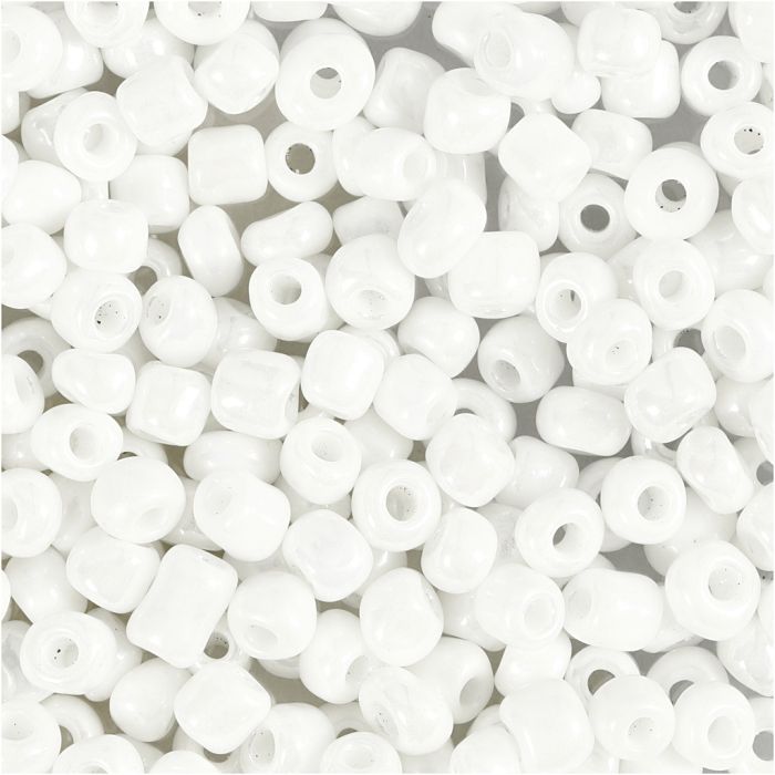 Rocaillepärlor, Dia. 4 mm, stl. 6/0, Hålstl. 0,9-1,2 mm, vit, pärlemor, 25 g/ 1 förp.