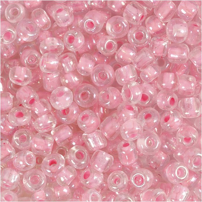 Rocaillepärlor, Dia. 4 mm, stl. 6/0, Hålstl. 0,9-1,2 mm, rosa kärna, 25 g/ 1 förp.