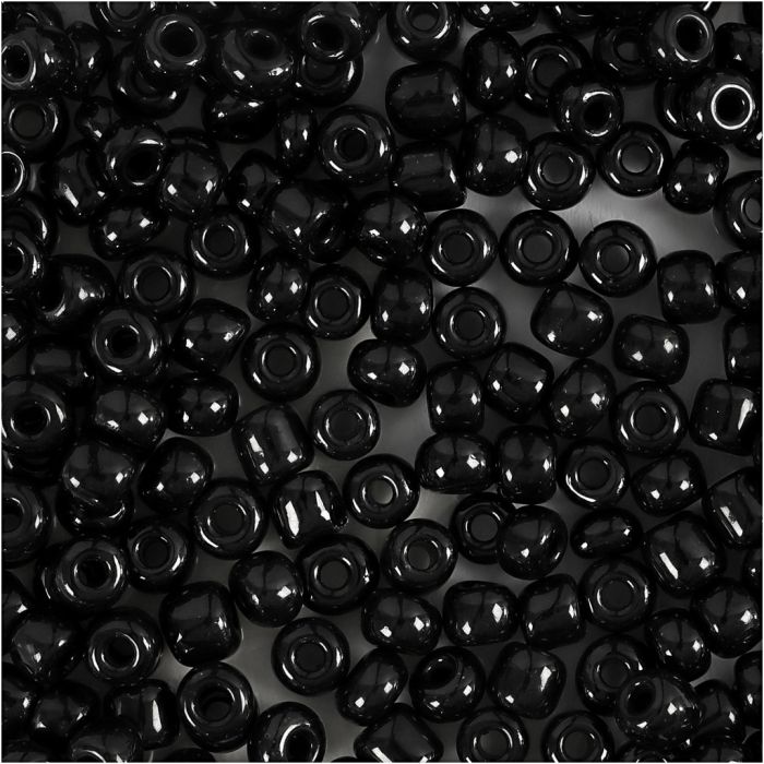Rocaillepärlor, Dia. 4 mm, stl. 6/0, Hålstl. 0,9-1,2 mm, svart, 25 g/ 1 förp.