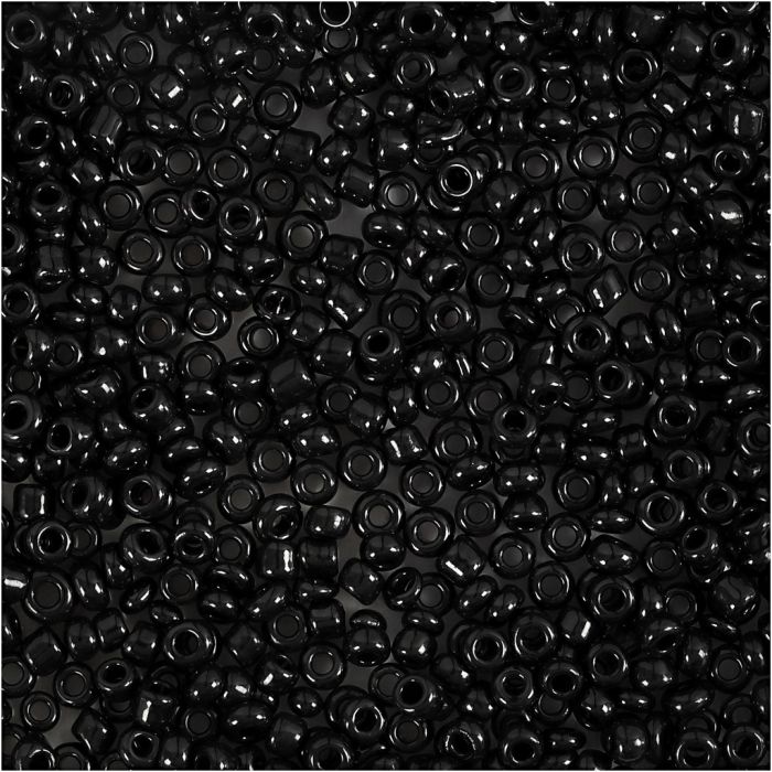 Rocaillepärlor, Dia. 2 mm, stl. 12/0, Hålstl. 0,8 mm, svart, 25 g/ 1 förp.